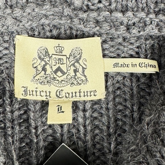 Juicy Couture Maya Hoodie NWT Rare Knit Wool Alpaca Charcoal VTG Sz L Y2K 2000s - Picture 9 of 15